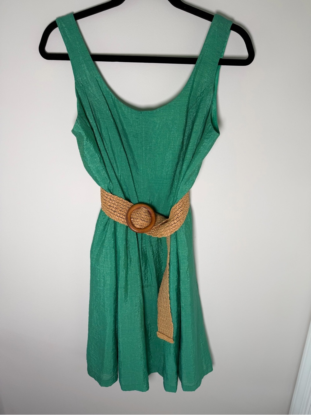 Nine West‎ Green Fit & Flare Scoop Neck Sleeveless Belted Knee Dress Size 12